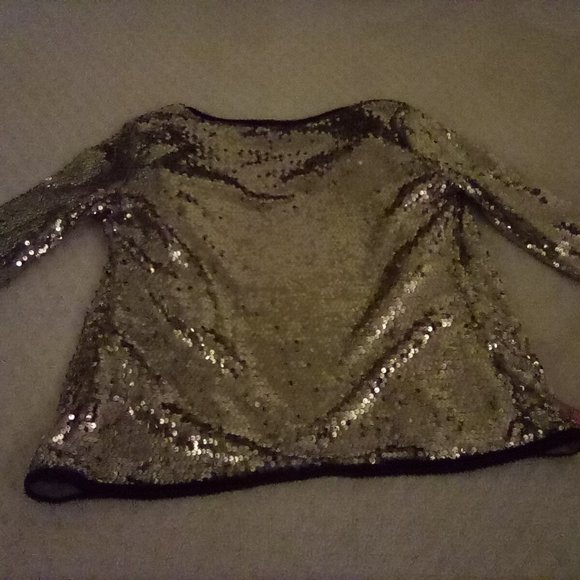 Inman Gold Sequin Brown Trimmed Evening Jacket Petite Medium - Picture 3 of 10